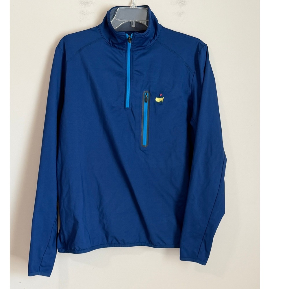 Masters Tech Quarter Zip Pullover Mens Small Blue Pocket Performance Stretch